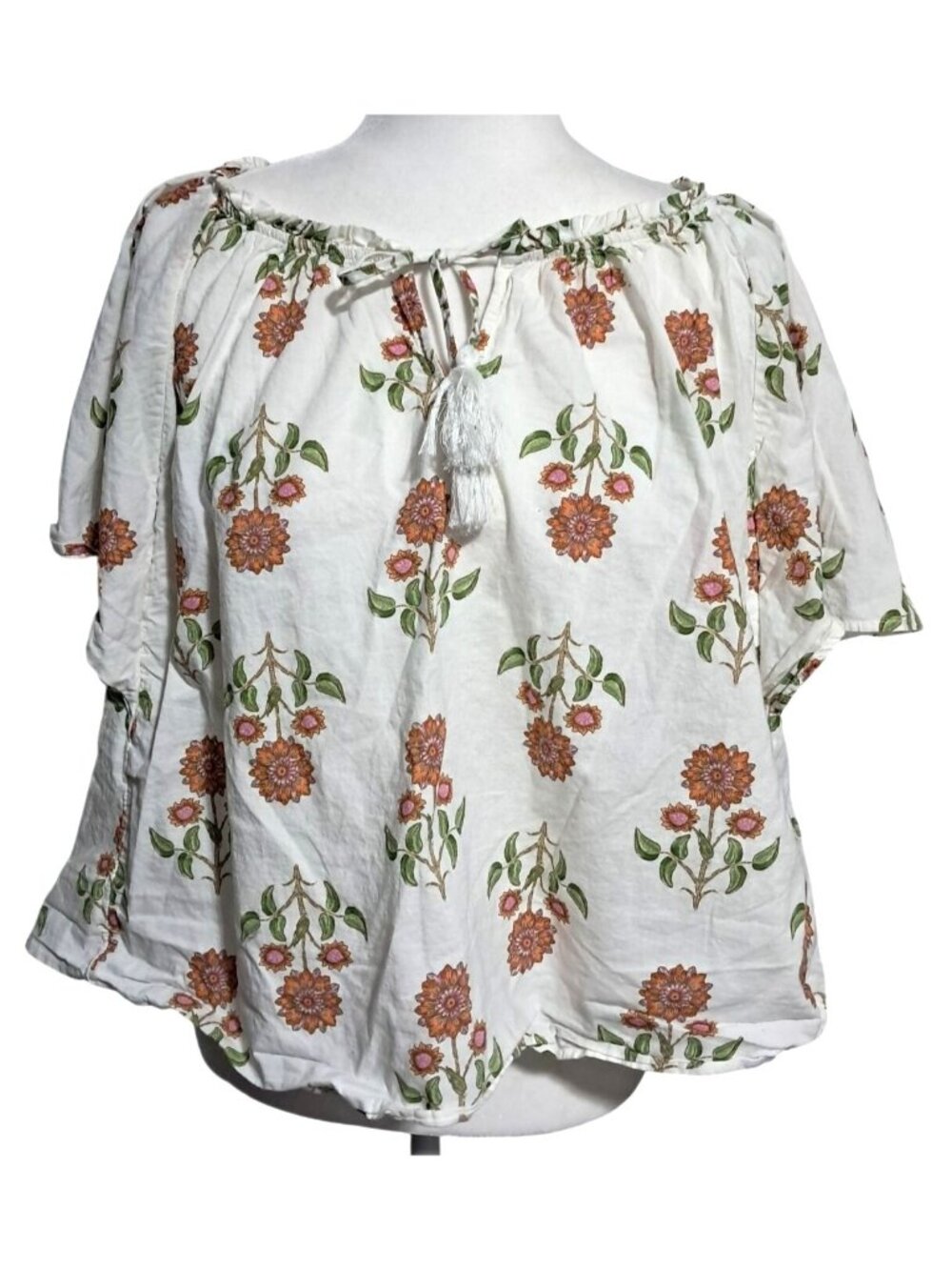 Old Navy Boho Top Womens XL Floral Off-Shoulder Blouse White Orange Cotton Fairy